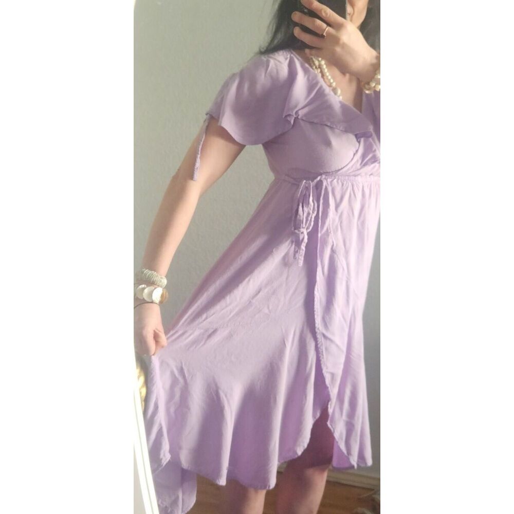 Shoreline Gorgeous Lightweight Flutter Sleeve Wrap Dress Lavendar Maxi Rayon XL